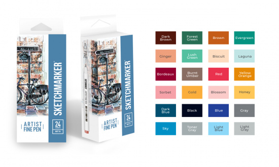 Набор капиллярных ручек Sketchmarker Artist fine pen Basic 2 24цв Набор капиллярных ручек Sketchmarker Artist fine pen Basic 2 24цв